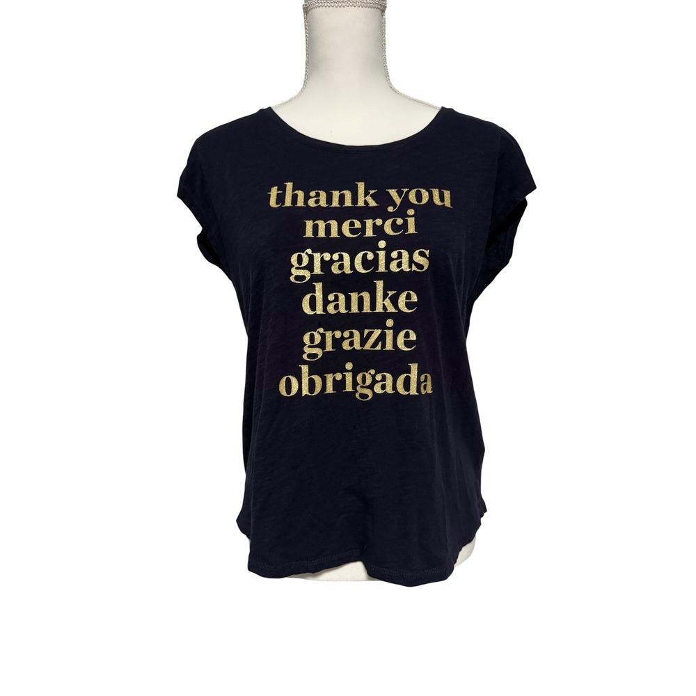 Boden women's small cotton short sleeve navy t shirt sparkle graphic logo